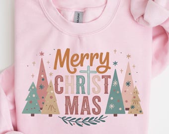 Minimal Merry Christmas Shirt, Cute Christmas Tree Shirt, Fun Xmas Gift, Trendy Matching Christmas Family Shirt, Womens Christmas Sweatshirt