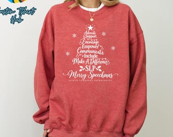 Merry Speechmas Sweatshirt, SLP Christmas Tree Crewneck, Speech Language Pathologist Gift