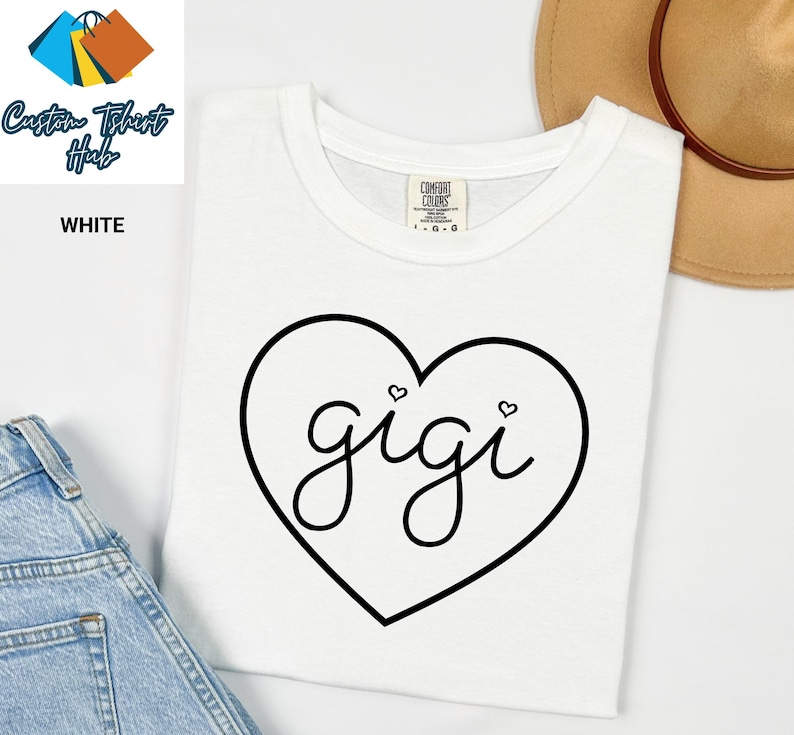 Comfort Colors Gigi Heart Shirt, Cute Gigi T-Shirt Gift, Stylish Casual Grandma Shirt, Graphic Tee Shirt, Trendy Gigi Shirt, Cool Mom Gift afbeelding 6