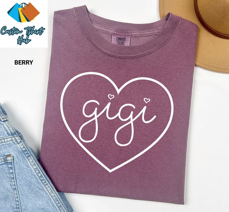Comfort Colors Gigi Heart Shirt, Cute Gigi T-Shirt Gift, Stylish Casual Grandma Shirt, Graphic Tee Shirt, Trendy Gigi Shirt, Cool Mom Gift afbeelding 7