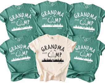 Custom Grandma Camp Comfort Colors® Shirt, 2025 Personalized Family Camping Trip Shirt, Grandma Christmas Gift