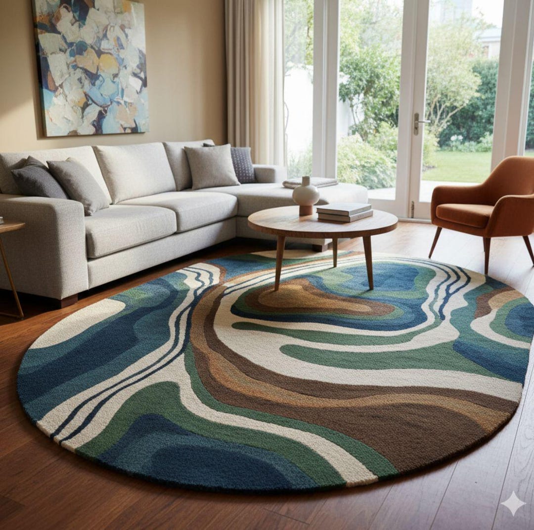 Hand Tufted Wool Rug: Modern Topographic Wave Design - Etsy
