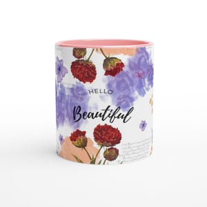Floral und Aquarell 11 Unzen Keramikbecher mit rosa Interieur
