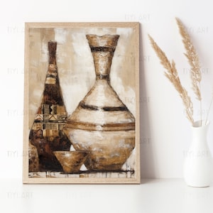 Vintage African Art Print: Beige Pottery, Minimalist Kitchen Decor (Digital Download)