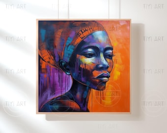 Farbenfrohe Afrikanerin Portrait Kunstdruck - Modernes ethnisches Dekor (Digitaler Download)