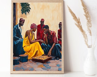 African modern art - Colorful oil painting - Printable Art - African home decor - African woman and men - Ethnic wall art - African Art