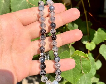 Op maat gemaakte handgemaakte rozenkrans van natuurlijke agaat - 33 kralen voor spirituele genezing en meditatie