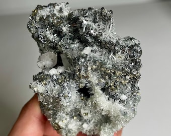 Quartz Crystals with Pyrite, Galena, Sphalerite & Manganocalcite – Rare Natural Mineral Specimen for Collectors