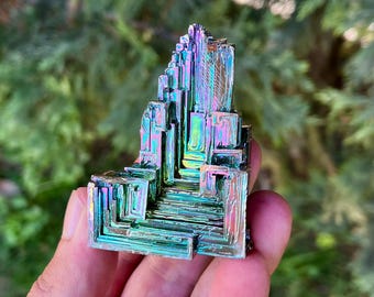 Rainbow Bismuth Crystal: Iridescent Geometric Stone for Collectors