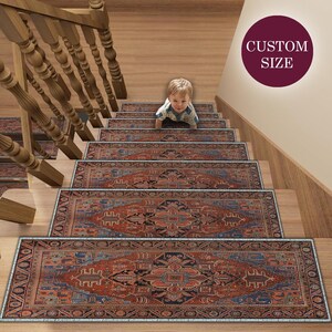 Traditional Stair Runner Carpet - Washable Hallway Rug - Stair Treads Carpet - Stair Rug for Wooden Steps - Non Slip Stair Mat - Home Decor