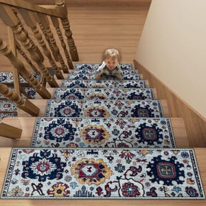 Oushak Custom Size Stair Rug - Geometric Stair Treads Non Slip - Washable Runner Rug - Handmade Design Stair Carpet - New Home Decor