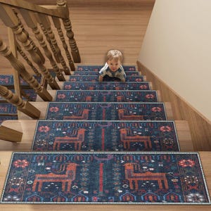 Custom Size Egyptian Stair Carpets - Non Slip Stair Treads Rugs - Oriental Stair Mats - Colorful Stair Runner Carpets- Modern Home Decor