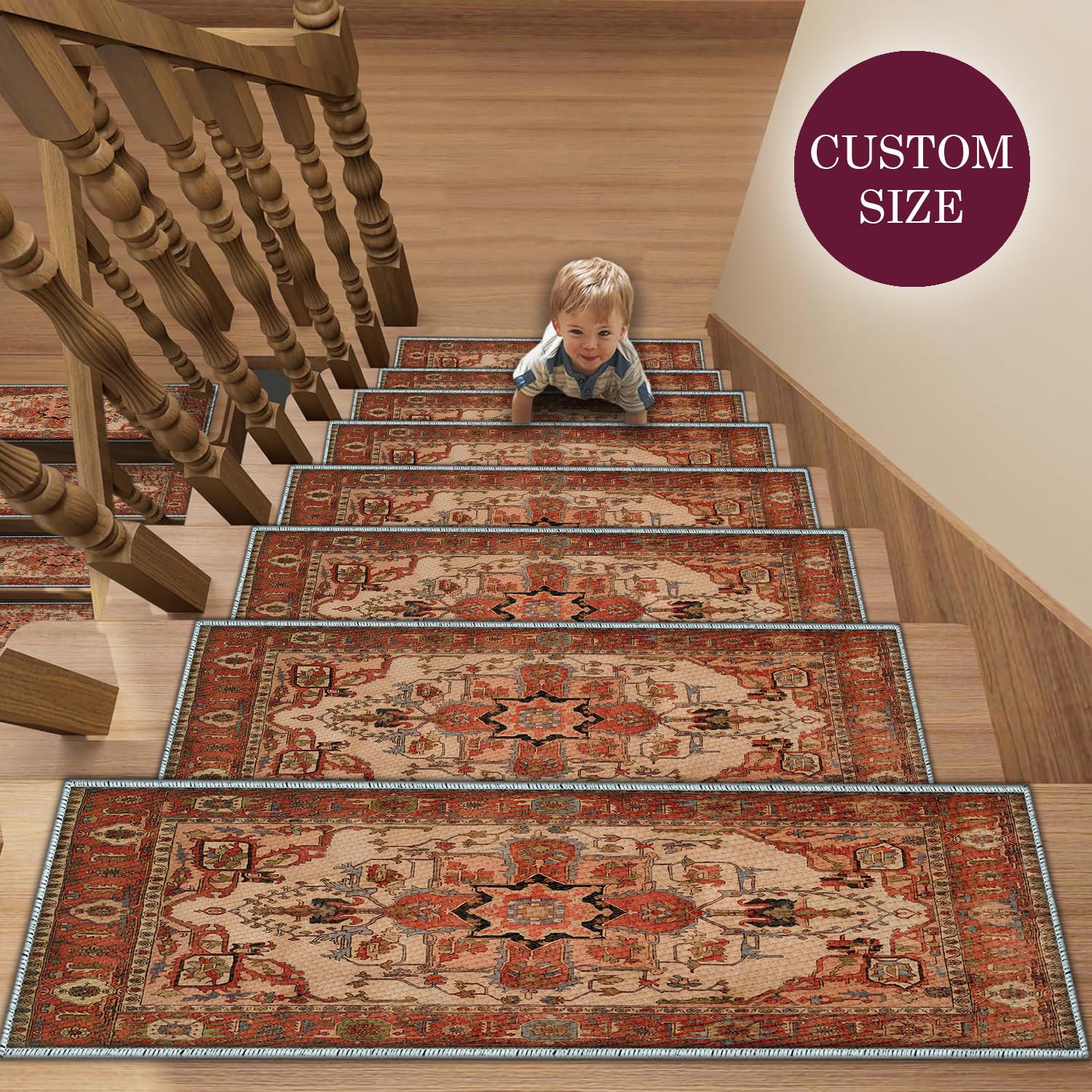 Traditioneller Brauner Treppen Teppich - Terracotta Teppich - Rustikaler Teppich - Brauner Teppich - Rustikaler Teppich - Wohndekor