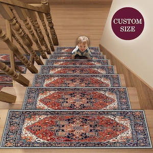 Turkish Stair Rug for Wooden Steps - Custom Size Traditional Stair Runner Carpets - Washable Runner Rugs - Stair Carpet - Home Decor