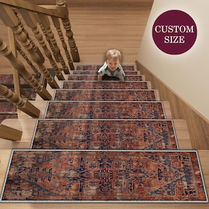 Traditional Stair Treads Carpet - Non Slip Stair Mat for Wooden Steps - Stair Kilim Rug - Runner Carpet - Washable Runner Rug - Home Decor