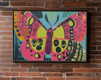 Colorful Abstract Butterfly - Unframed Art Print - Retro Mid Century Modern Maximalist Dopamine Decor Wall Art Poster Mantle Decoration