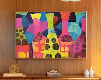 Colorful Abstract Bottles - Unframed Art Print - Retro Mid Century Modern Maximalist Dopamine Decor Wall Art Poster Mantle Decoration