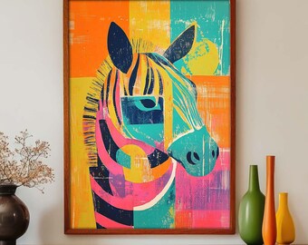 Vibrant Maximalist Zebra - Unframed Art Print Colorful Abstract Retro Boho Mid Century Modern Decor Wall Poster Kids Room Decoration
