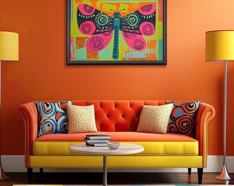 Colorful Dragonfly - Unframed Art Print - Retro Mid Century Modern Maximalist Dopamine Decor Wall Art Poster Mantle Decoration