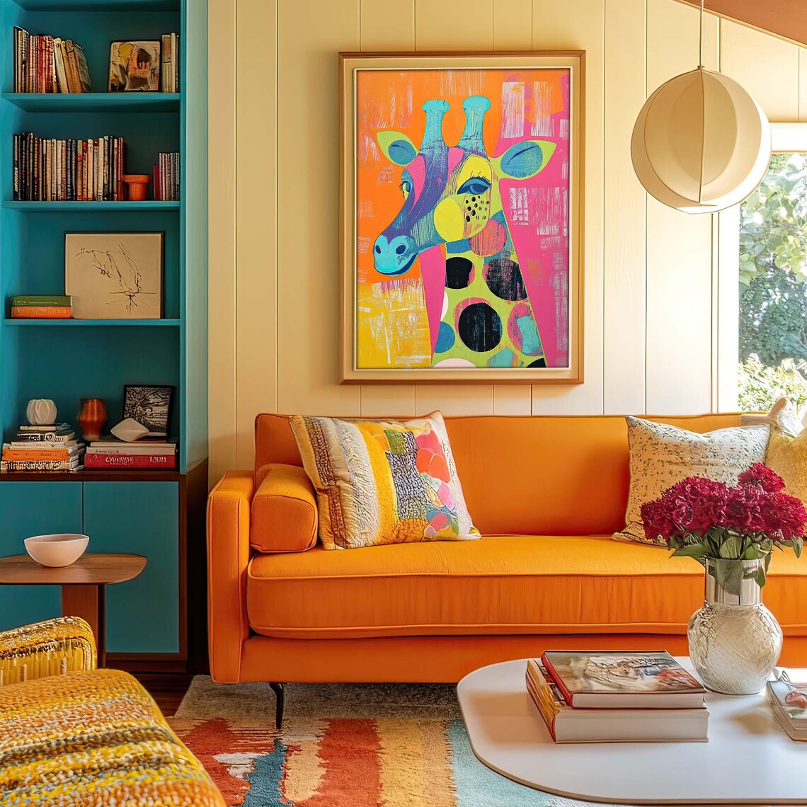 Vibrant Bold Colorful Giraffe - Unframed Art Print Abstract Retro Boho ...