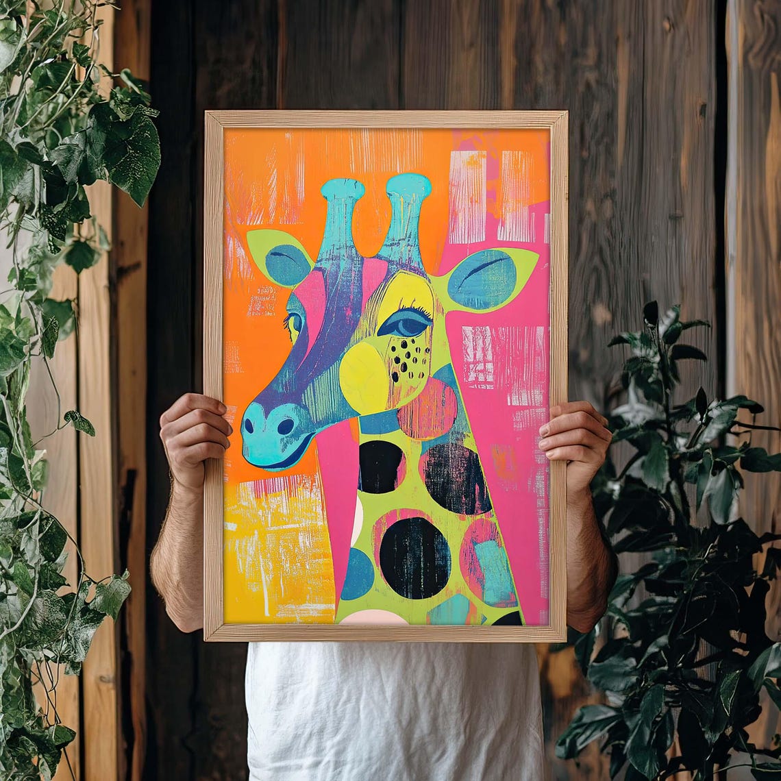 Vibrant Bold Colorful Giraffe - Unframed Art Print Abstract Retro Boho ...