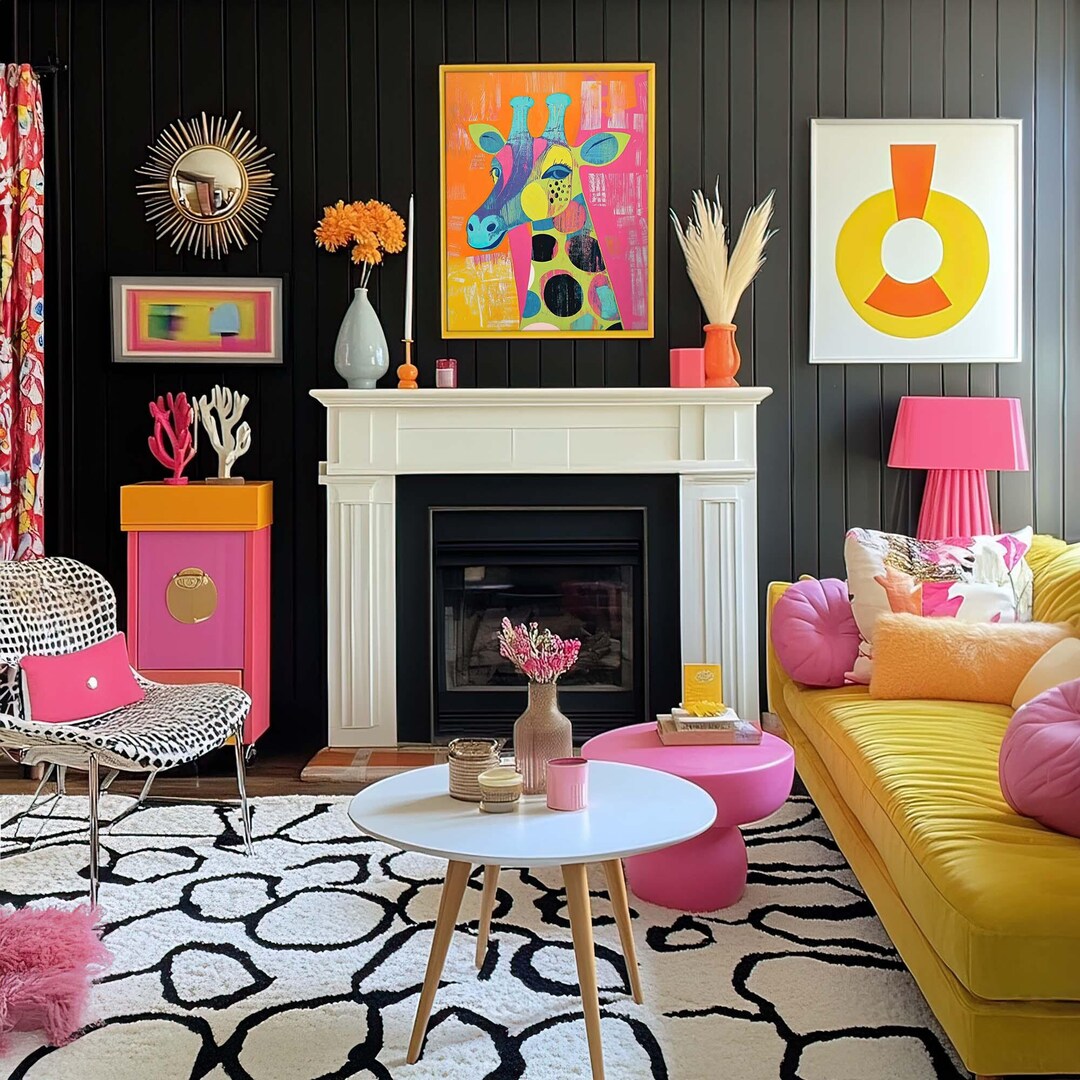 Vibrant Bold Colorful Giraffe - Unframed Art Print Abstract Retro Boho ...