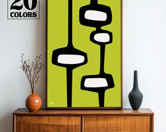 Mid Century Atomic Modern Abstract Atomic Art Print - Small and Large Sizes in 20 Colors To Choose From