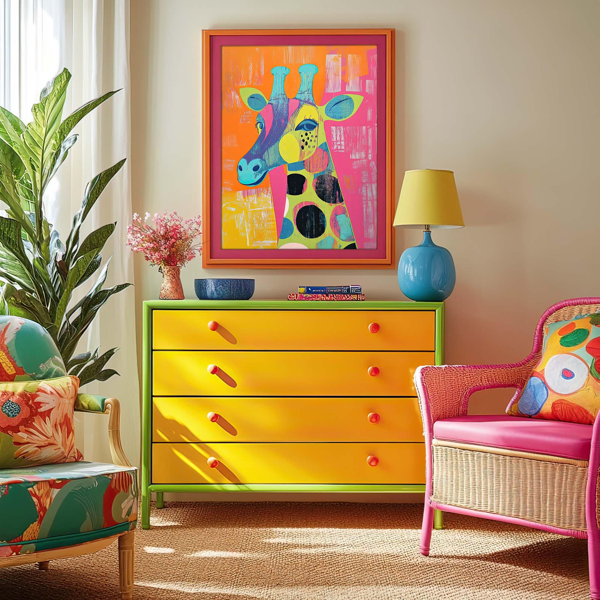 Vibrant Bold Colorful Giraffe - Unframed Art Print Abstract Retro Boho ...