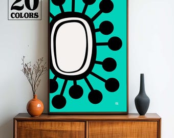 Retro Atomic Starburst Mid Century Modern Sputnik Design Art Print - Small and Large Sizes in 20 Colors To Choose From
