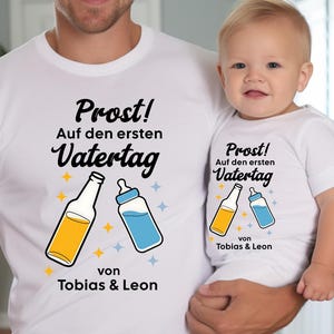 First Father&#39;s Day T-Shirt, Set Cheers Baby and Dad Partner Look, Funny Gift for Dad & Child, Matching Shirts Father and Baby, Father&#39;s Day