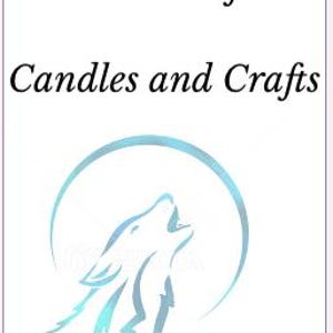 Peut inclure: Fond blanc avec le texte "Southern Wolf Candles and Crafts". Illustration bleu clair d'un loup hurlant à l'intérieur d'un cercle bleu clair. Le loup regarde vers le haut.