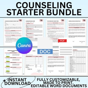Counseling Intake Form, Informed Consent for Counseling and Psychotherapy, Mental Health Intake Form Template, Editable, Therapy, Printable