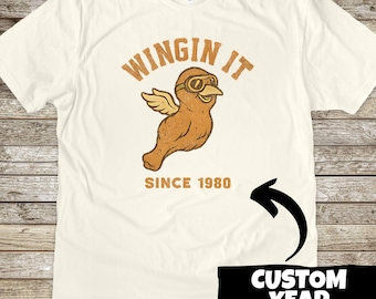 Funny Chicken Wing Shirt, Retro Wingin It Since [Custom Year]T-Shirt, Comfort Colors Food Pun Tee, Personalized Vintage Humor Gag Gift