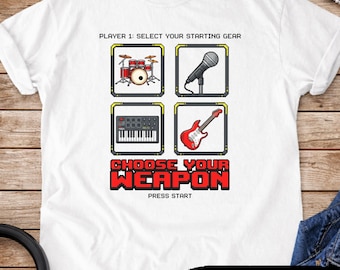 Funny Musician Gift Shirt, Retro Pixel Art Music Tee, Guitar Drummer Producer Gifts, 8-Bit Video Game Beatmaker T-Shirt