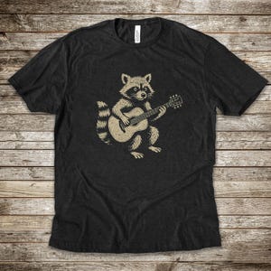 Raccoon Guitarist T-Shirt, Funny Animal Music Shirt, Retro Forest Critter Graphic Tee, Funny Guitar Player Gift for Men & Women