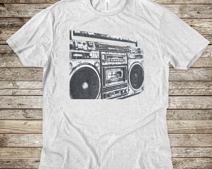 80s Boombox T-Shirt, Vintage Distressed Music Tee, Retro Hip Hop Gift, Old School Music Graphic Shirt for Men Women, Men's Birthday Gift
