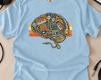 Music Producer Brain Shirt, Retro Synth Brain T-Shirt, Vintage Electronics Graphic Tee, Retro Studio Gear Graphic