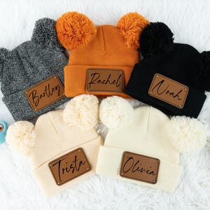 Personalized Baby Beanie: Knitted Kids Hat with Leather Name Patch
