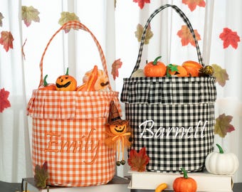 Personalized Trick or Treat Basket,Embroidered Halloween Basket Ruffle,Halloween Toys Storage Basket,Custom Bucket Bag,Halloween Party Decor