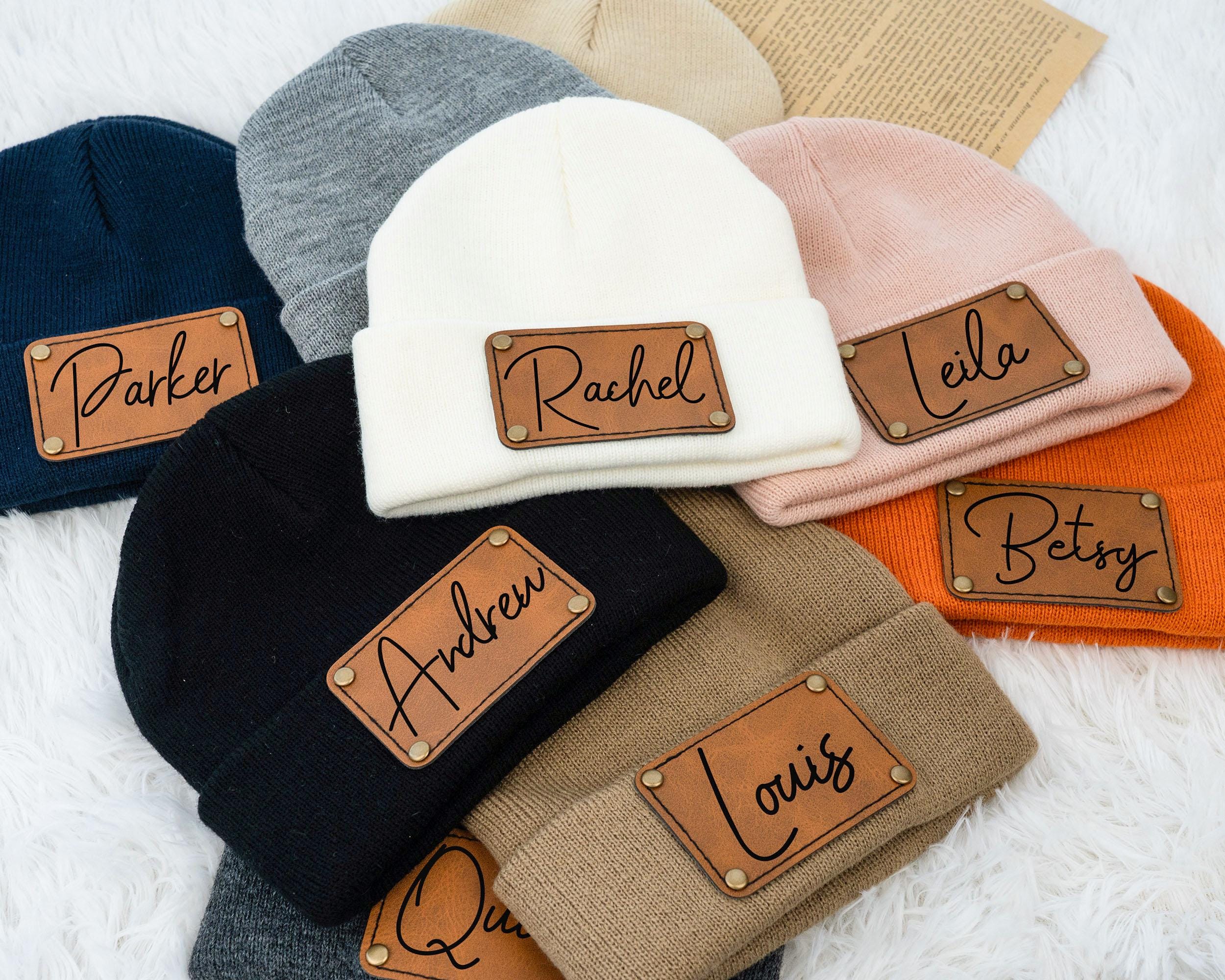 Custom Knit Hat with Name Patch,Personalized Beanie for Adults Babies,Toddler and Newborn Hat,Baby Shower Gift,Fall Winter Beanie Hat Gift