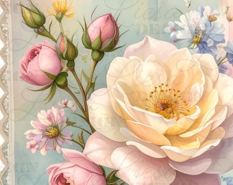 Watercolor Flowers Clipart Bundle: Vintage PNG Images for Commercial Use (Digital Download).
