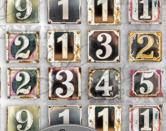 Vintage Number Stickers: Worn Labels for Junk Journals (Digital Download).