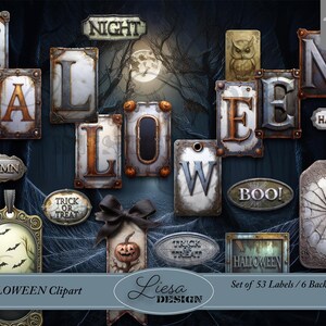 Dark Night Halloween Clipart Bundle | Printable Scrapbook Papers Labels Junk Journal Kit Ephemera Cutouts 300 dpi Instant Download