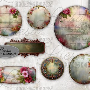 Junk Journal Printable Shabby Buttons Cards Bookmarks Vintage Papers Scrapbooking. Parts are cut out, resolution 300 dpi. Digital download
