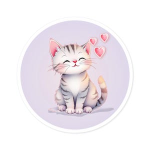 Happy Tabby Cat Sticker: Hearts, Laptop Decal, Pet Lover Gift.