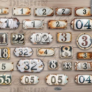 Vintage Printable Numbers Clipart, Old License Plates Digital Download for Junk Journal and Scrapbooking, 300 DPI PNGs, Retro Ephemera Kit
