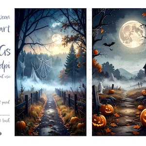 Halloween Clipart 12 Landscape High Res Watercolor JPGs Junk Journaling, Scrapbooking, Card Making, Instant Digital Download, Commercial Use