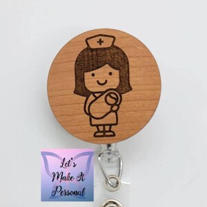 Baby Nurse Engraved Wood Retractable Badge Reel