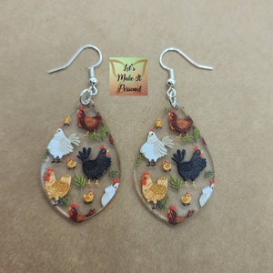 Laser Cut Teardrop Acrylic Chicken Earrings