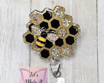 Sparkly Honey Bee Retractable Badge Reel